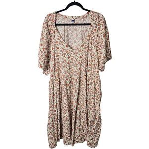 Old Navy 4X White Floral Print Tiered Midi Dress V-Neck Short Sleeve Cottagecore